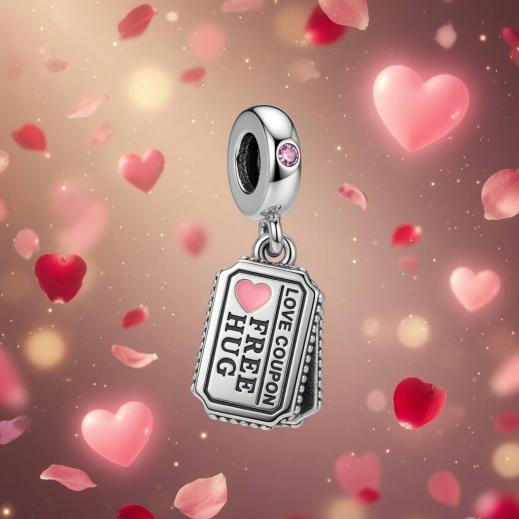 925 Silver "Love Coupon: Free Hug" Ticket Dangle Charm