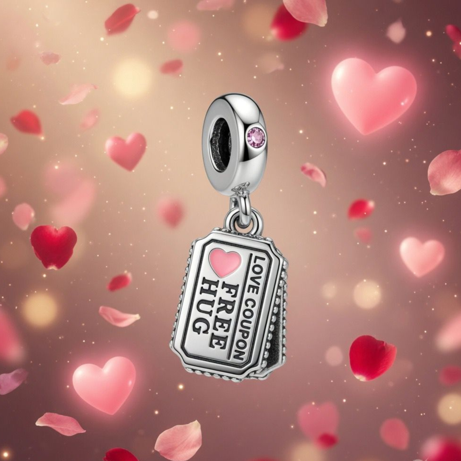 925 Silver "Love Coupon: Free Hug" Ticket Dangle Charm