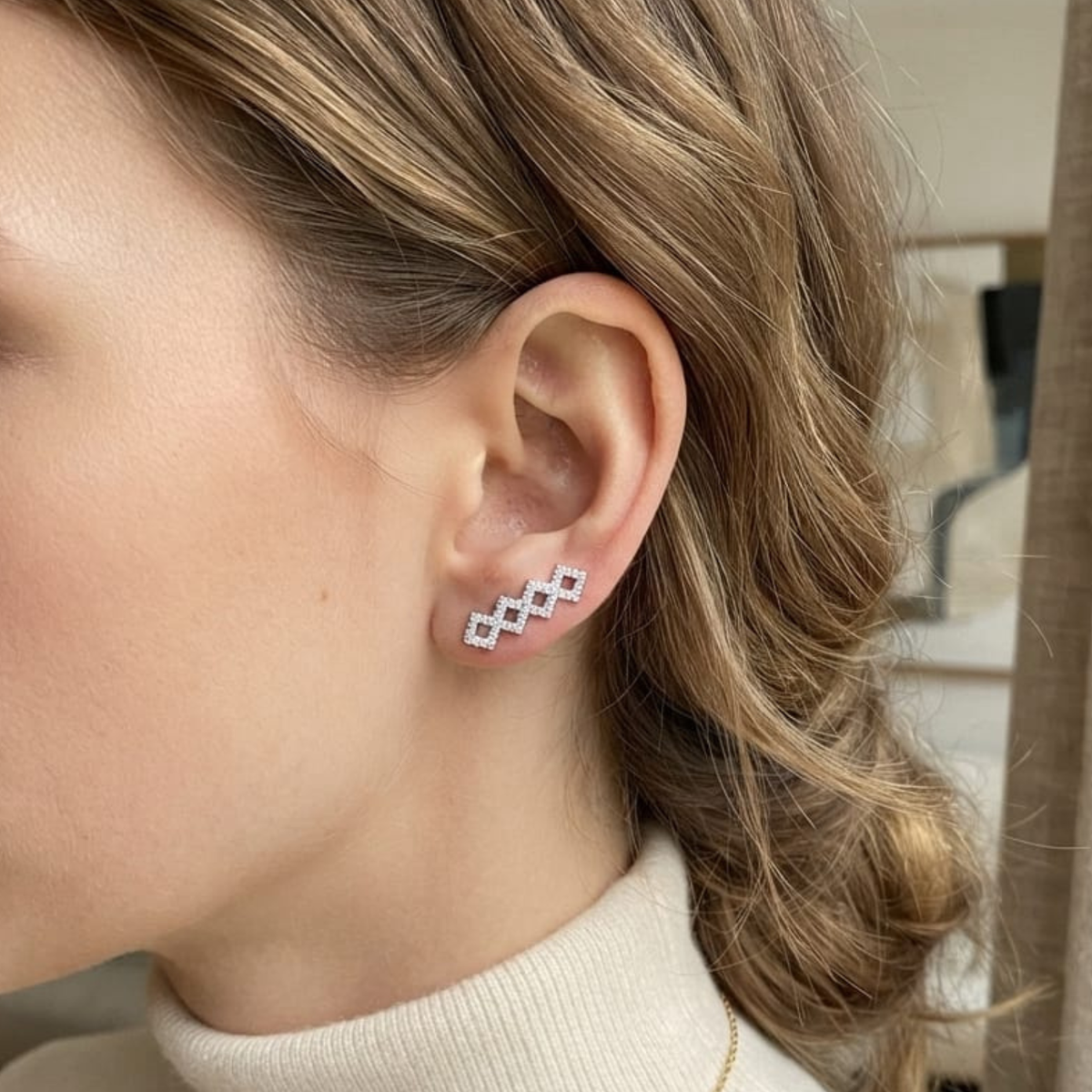 92.5 Silver CZ Diamond Link Ear Climber