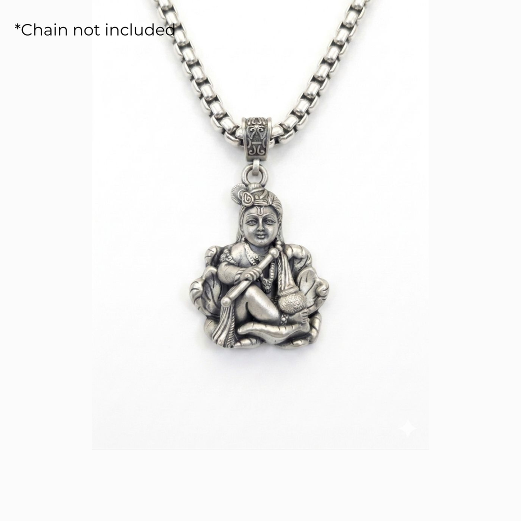 925 Silver Lord Bal Krishna: The Divine Flutist Pendant
