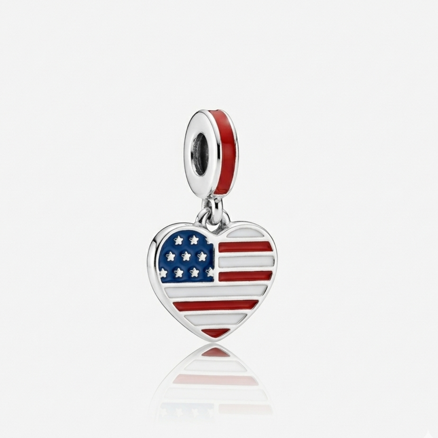 925 Silver USA Heart Stars and Stripes Dangle Charm
