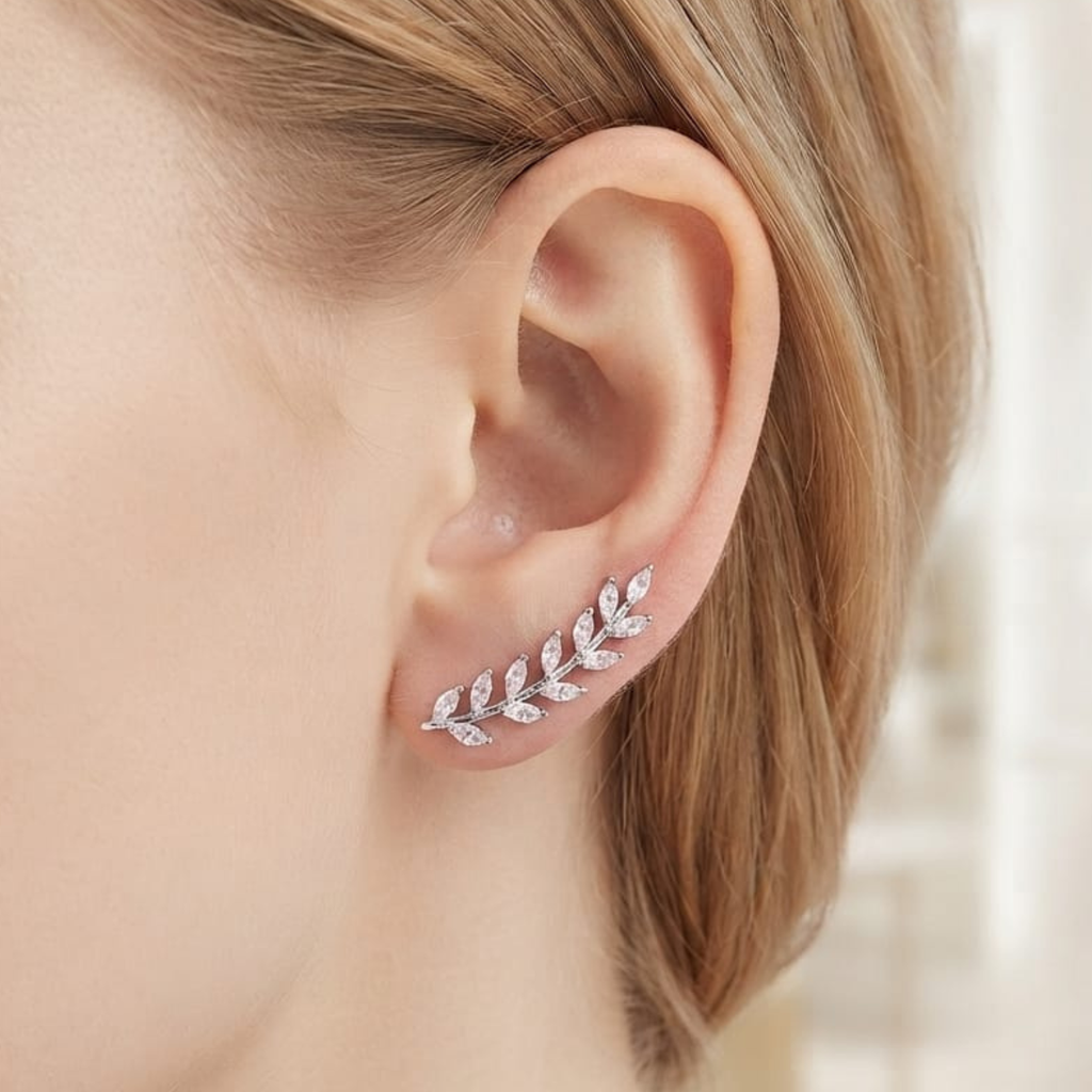 92.5 Silver CZ Leaf Vine Ear Climber