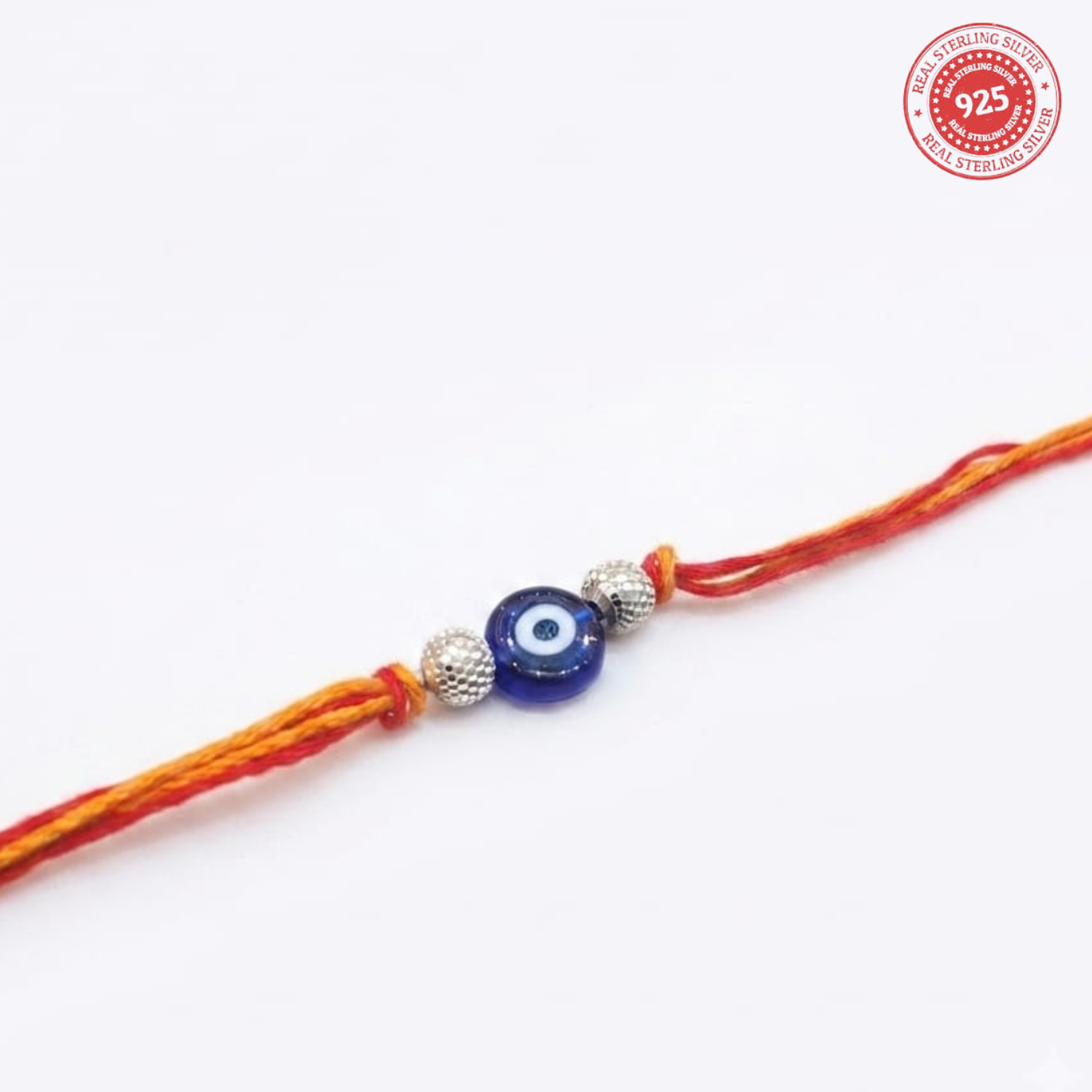 925 Silver Evil Eye Rakhi with Textured Beads