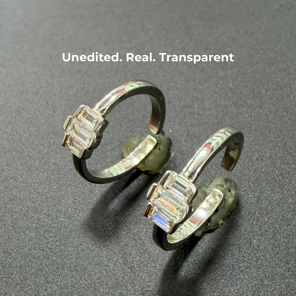 Trio Baguette CZ Adjustable 925 Silver Toe Ring