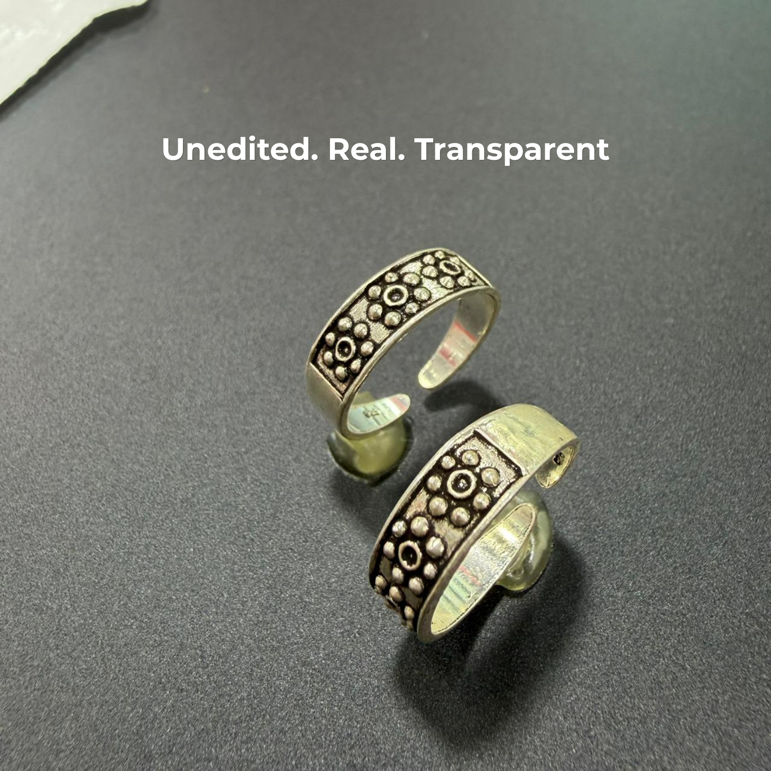 Traditional Oxidized Beaded Adjustable 925 Silver Toe Ring