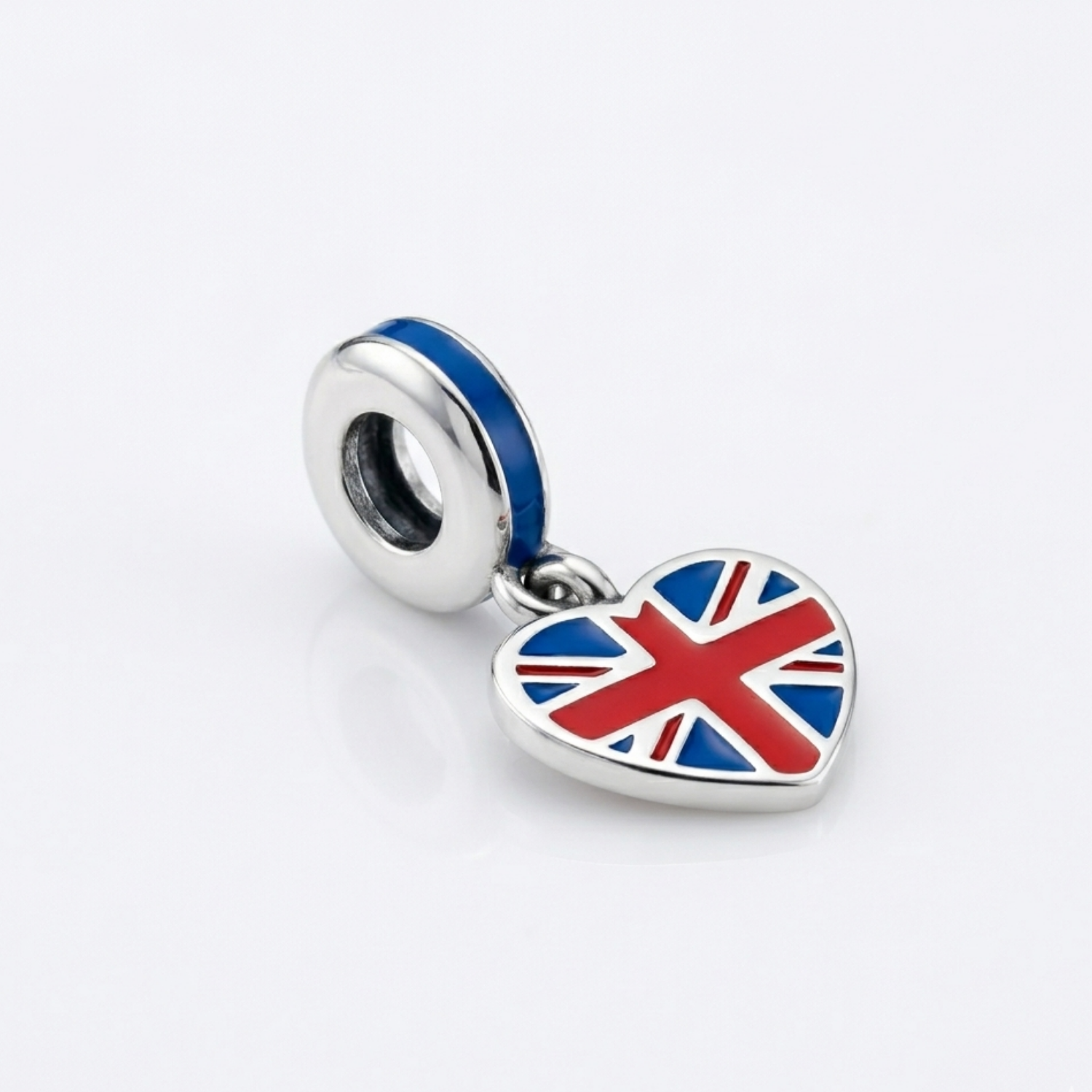 925 Silver UK Heart Union Jack Dangle Charm