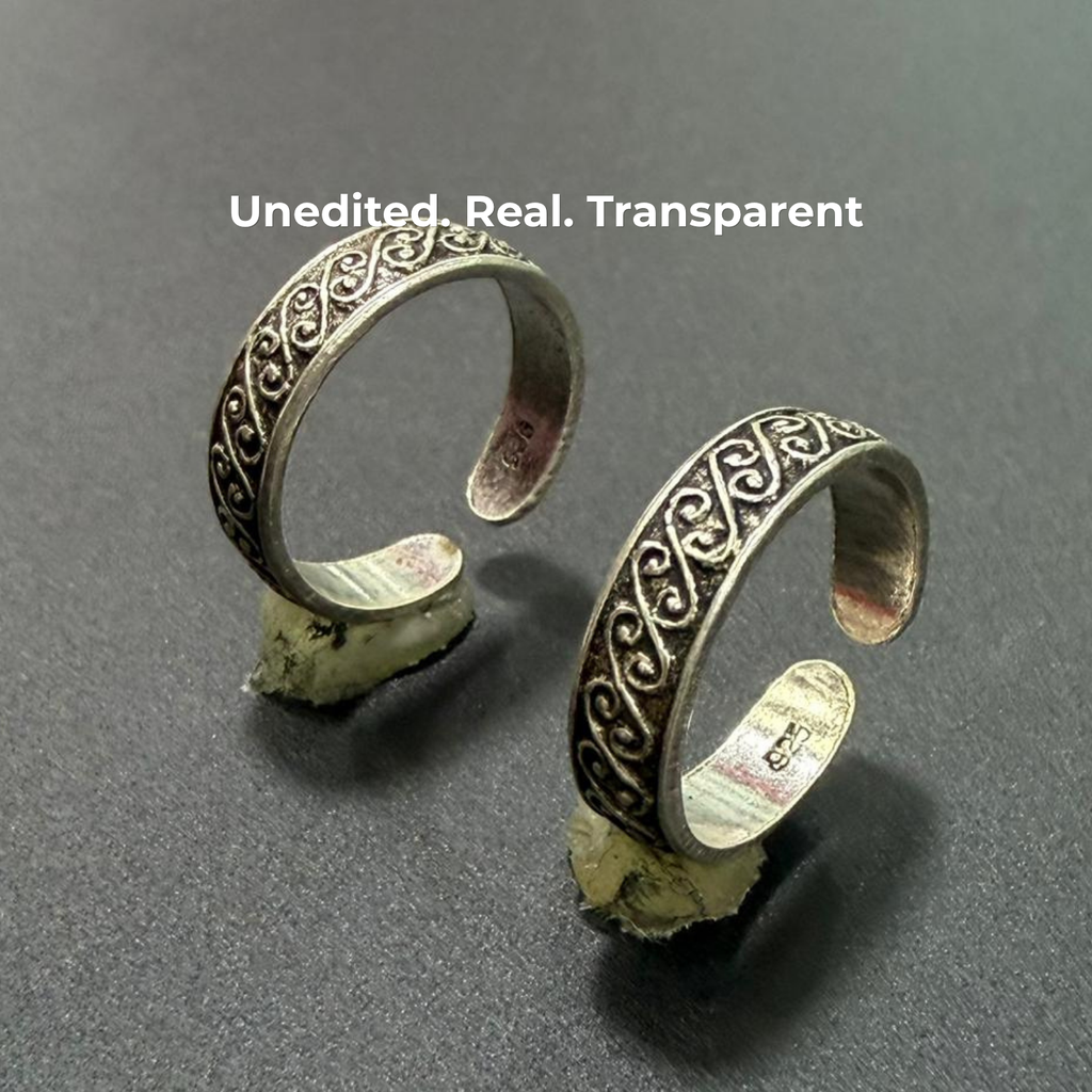 Traditional Engraved Adjustable 925 Silver Toe Ring