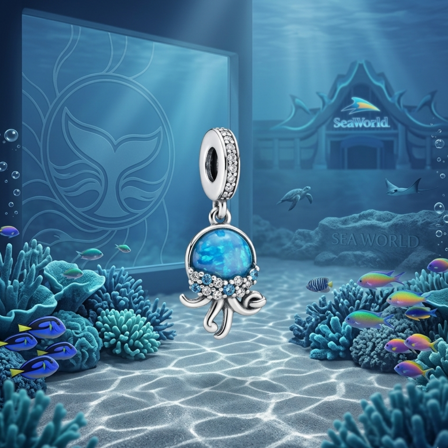925 Silver Ocean Jellyfish Blue Dangle Charm