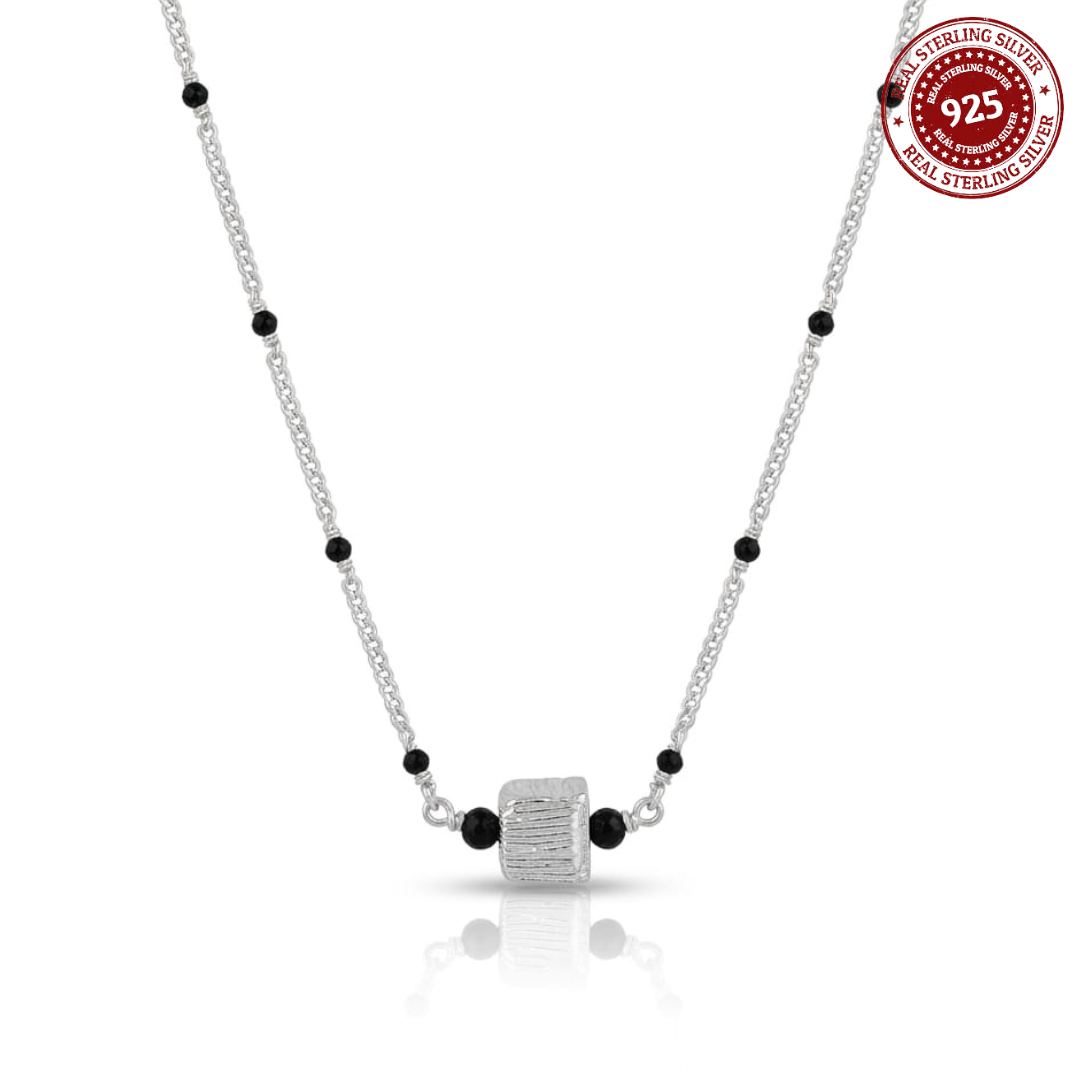 925 Silver Minimalist Textured Cube Mangalsutra