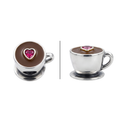 charms coffee cups with a heart-shaped gemstone on a white background