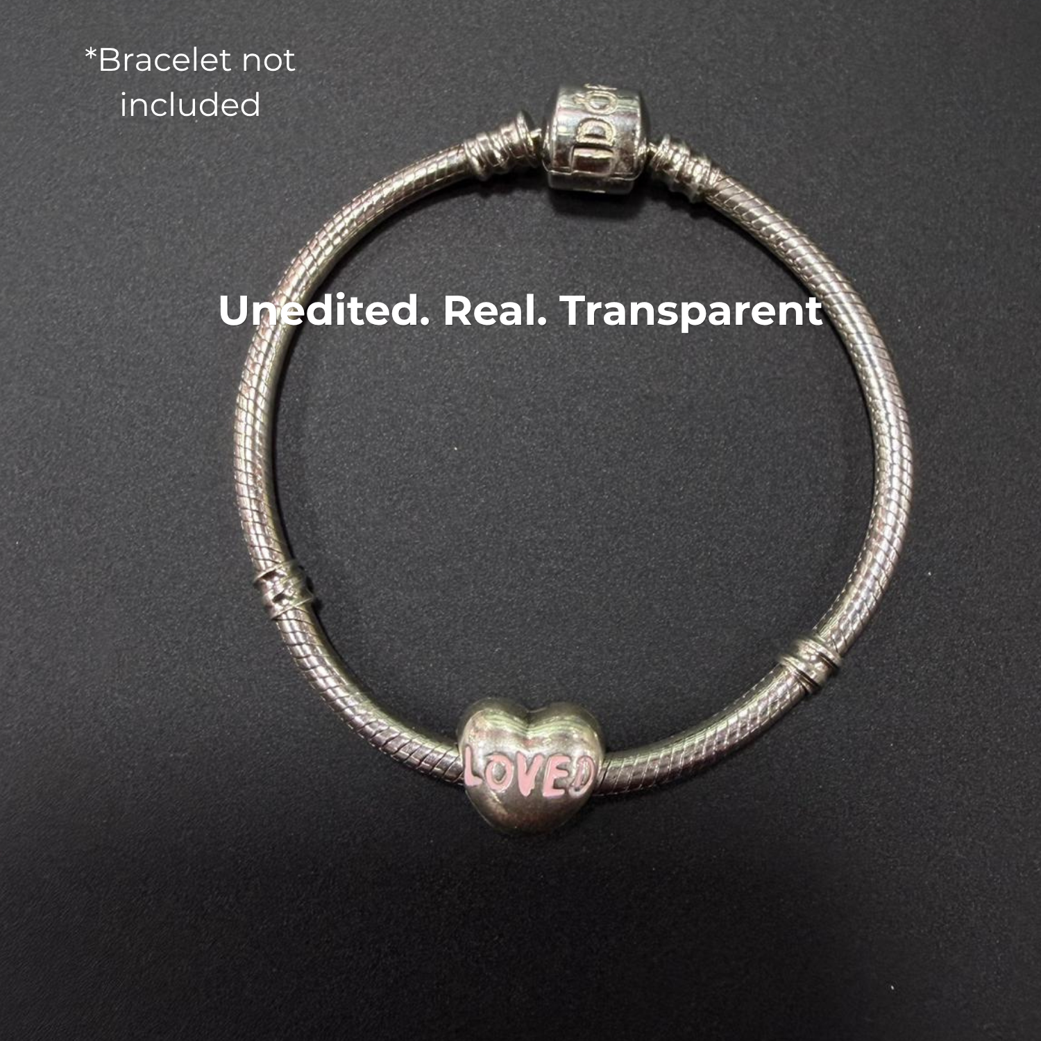 925 Silver "Loved" Pink Enamel Heart Charm