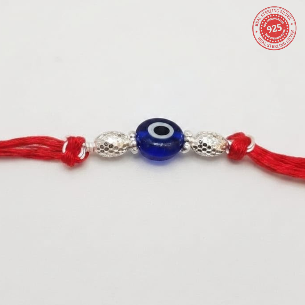 925 Silver Evil Eye Rakhi with Oval Beads