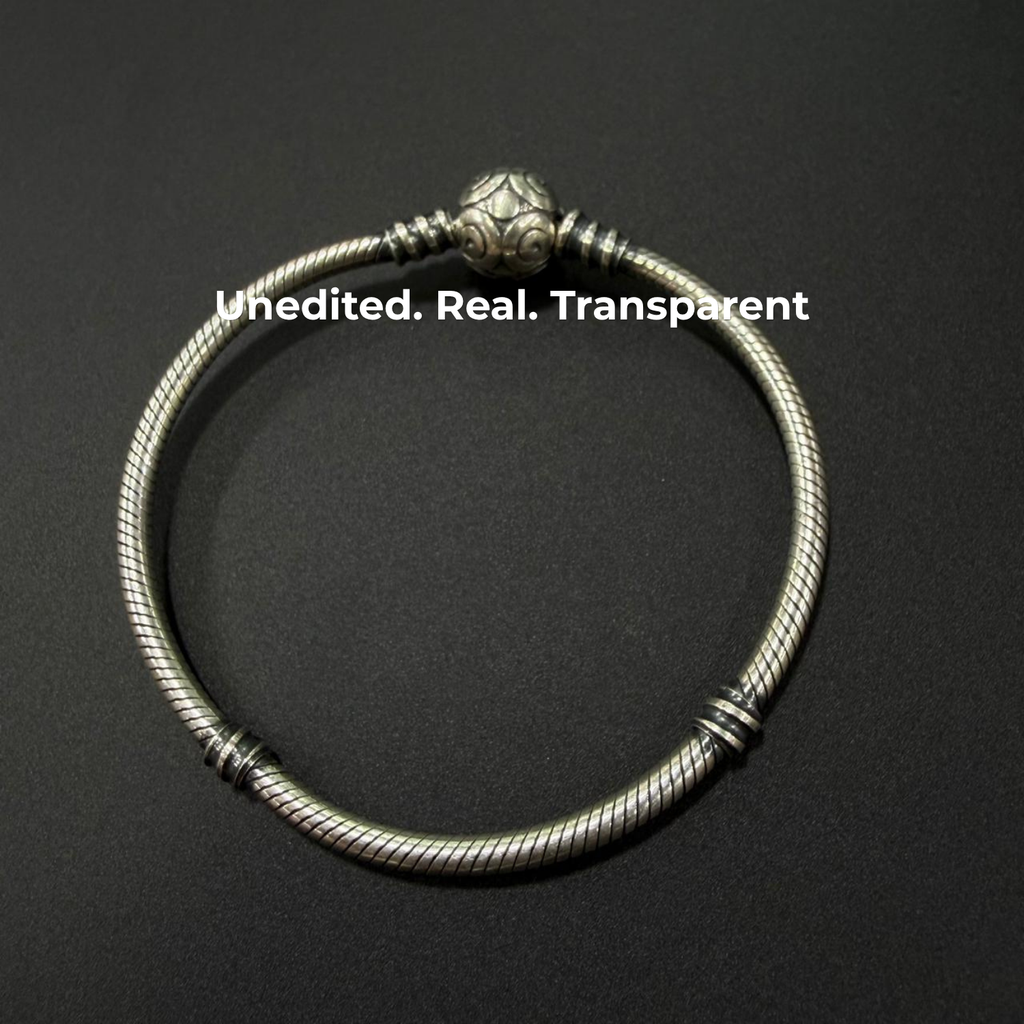 925 Sterling Silver Oxidized Bangle Charm Bracelet