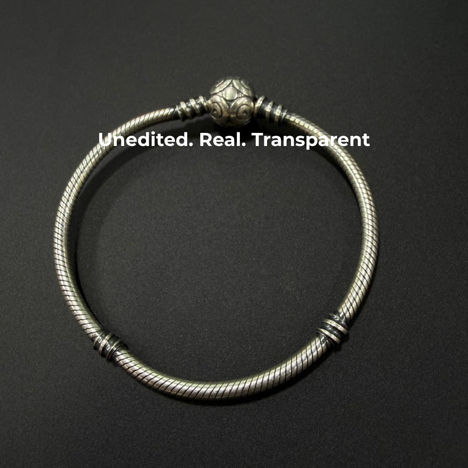 925 Sterling Silver Oxidized Bangle Charm Bracelet