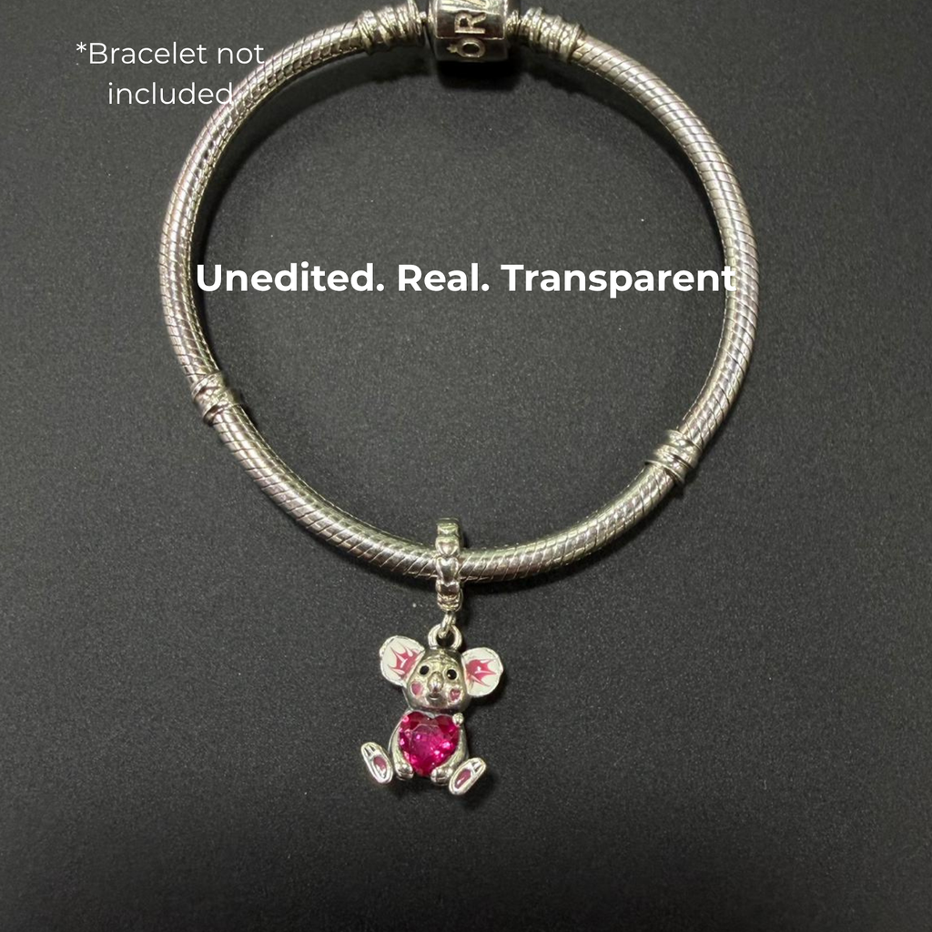 925 Silver Sparkling Heart Koala Dangle Charm