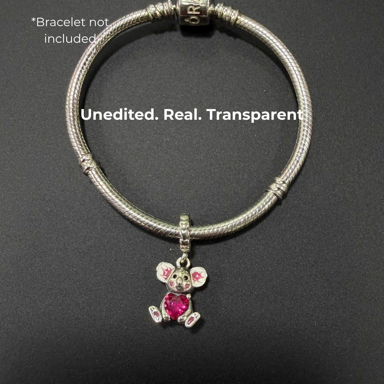 925 Silver Sparkling Heart Koala Dangle Charm