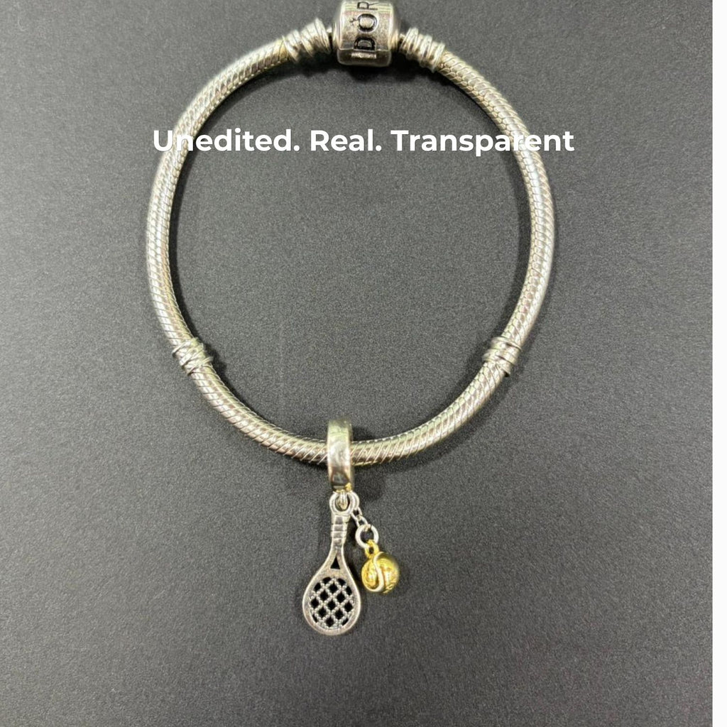 925 Silver Two-Tone Tennis Racket & Ball Dangle Charm