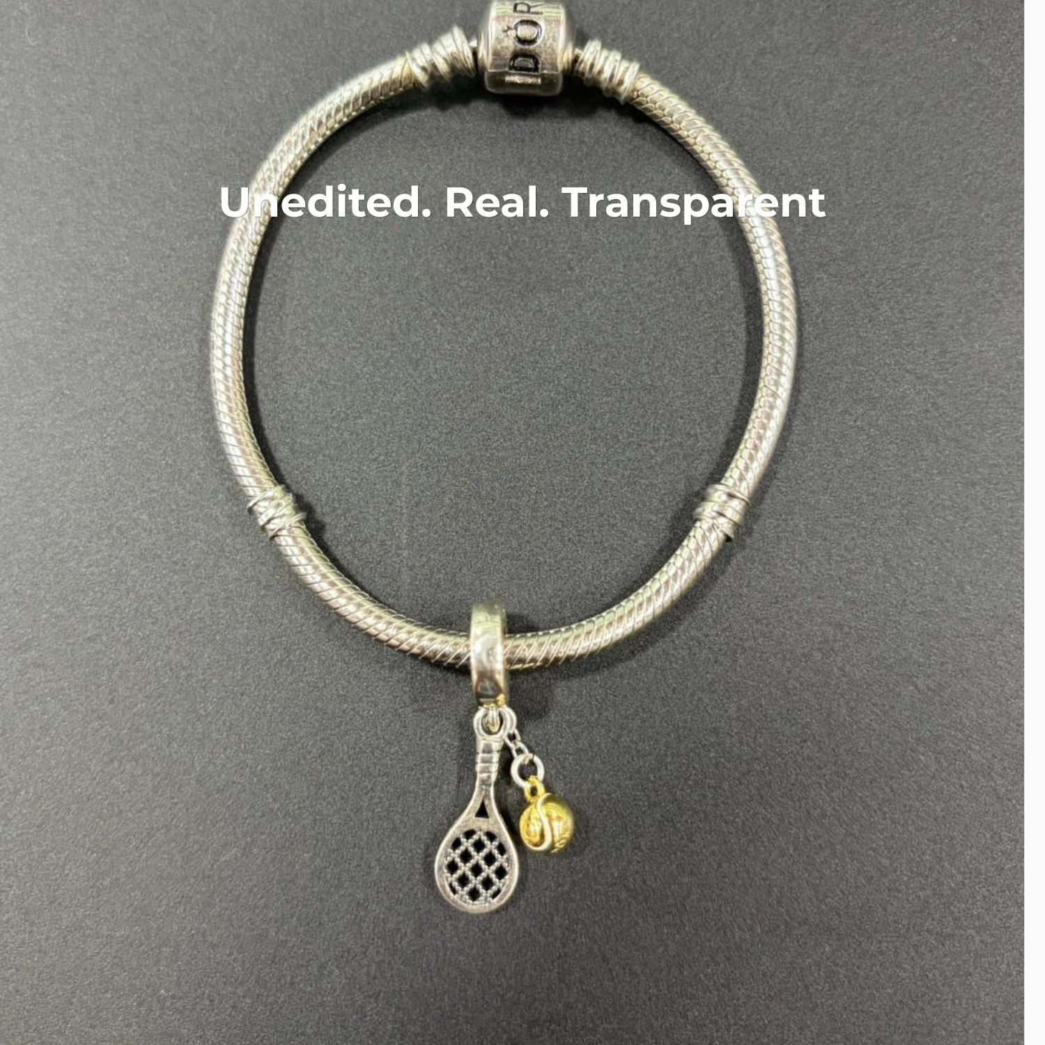 925 Silver Two-Tone Tennis Racket & Ball Dangle Charm