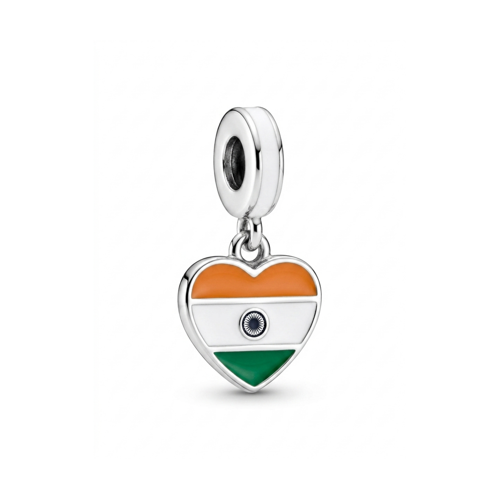925 Silver India Heart Tricolour Dangle Charm