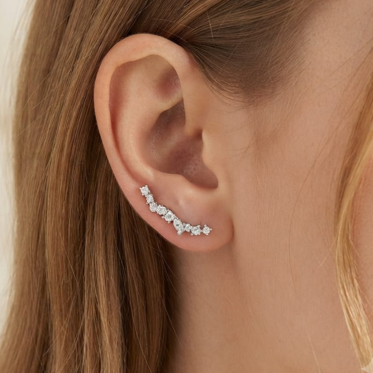 92.5 Silver CZ Stardust Cluster Ear Climber