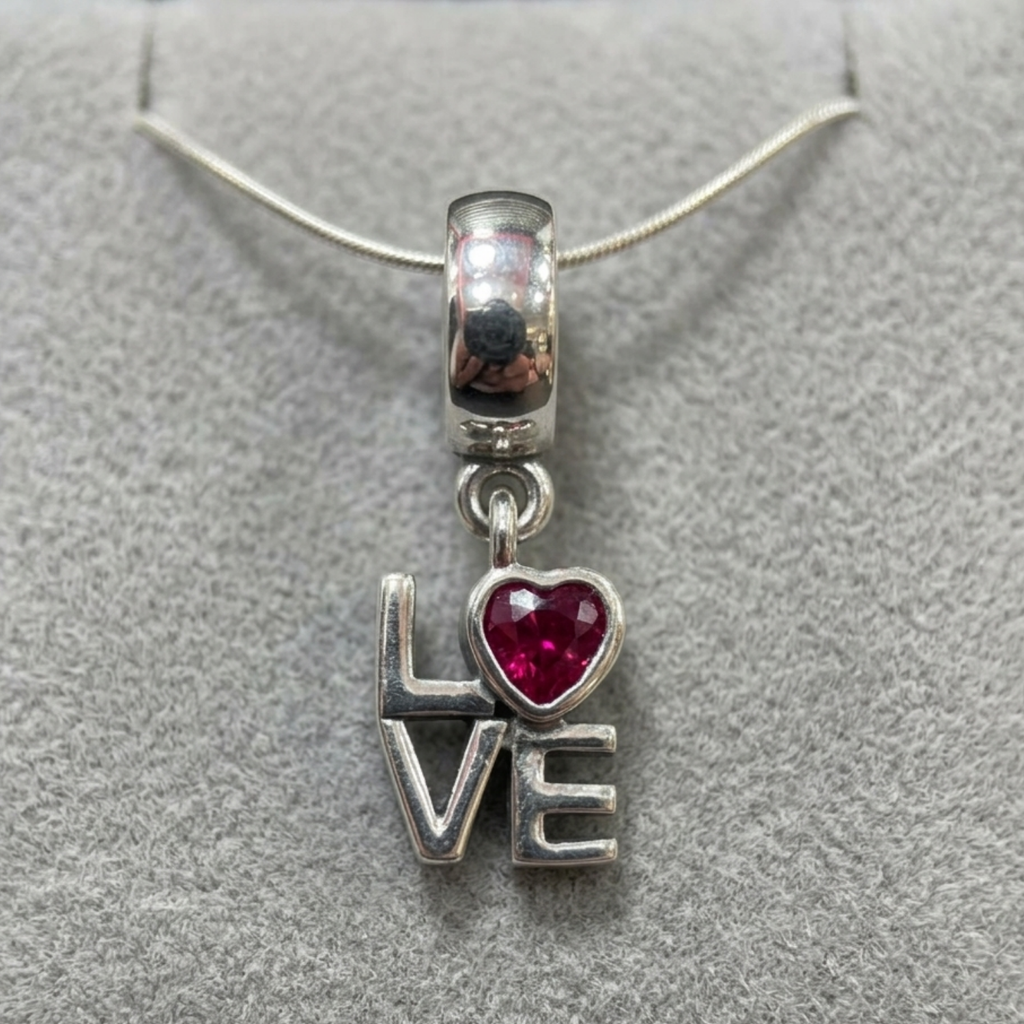 925 Silver LOVE Charm with Heart Stone