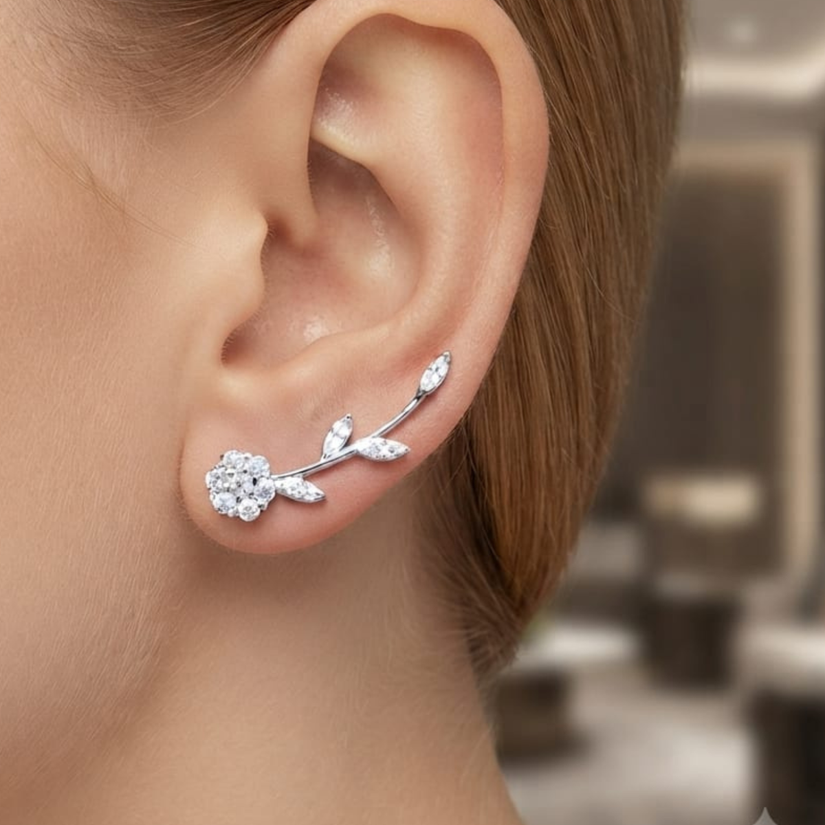 92.5 Silver CZ Rose Vine Ear Climber