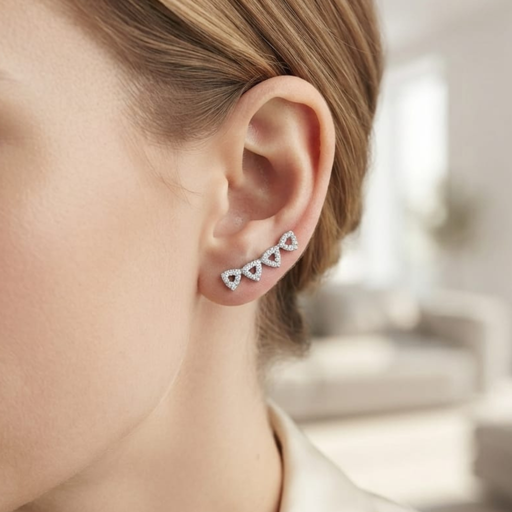 92.5 Silver CZ Petal Link Ear Climber