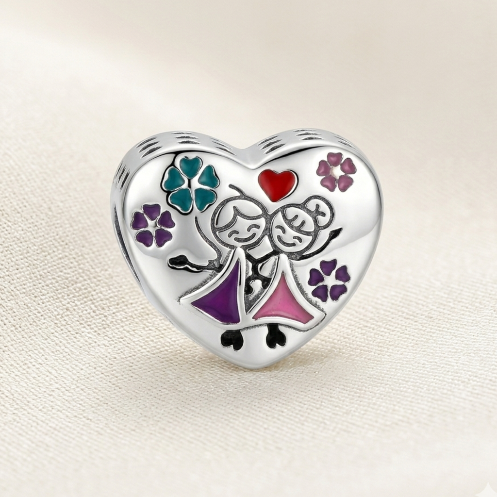 925 Silver Sisters & Best Friends Heart Charm