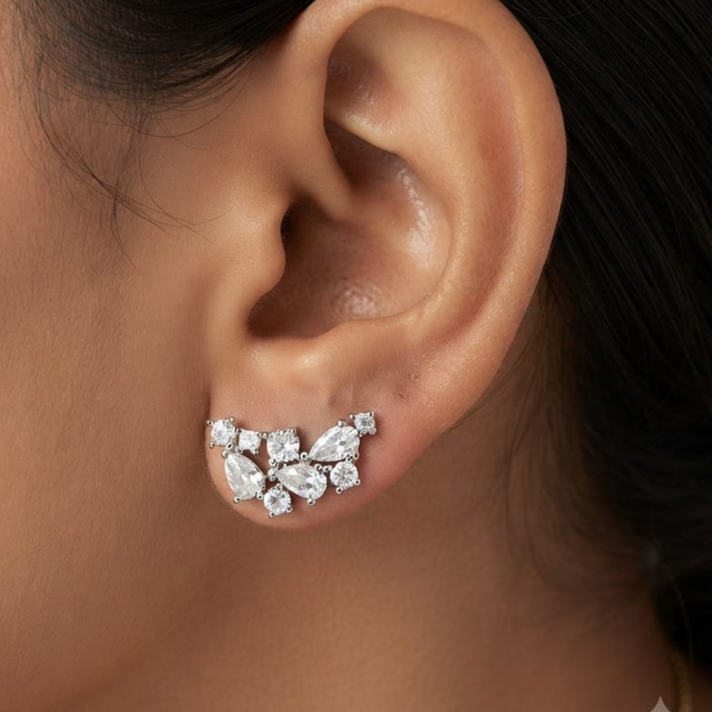 92.5 Silver CZ Cluster Burst Ear Cuff