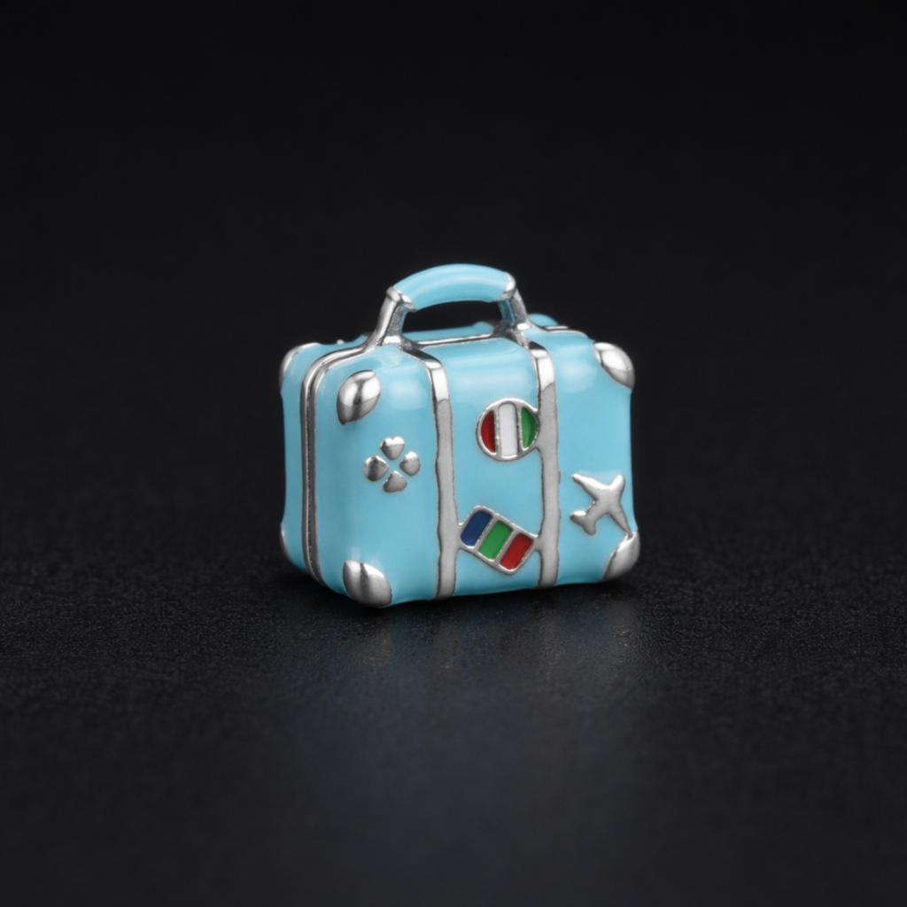Classic Blue Travel Suitcase Charm (925 Silver)