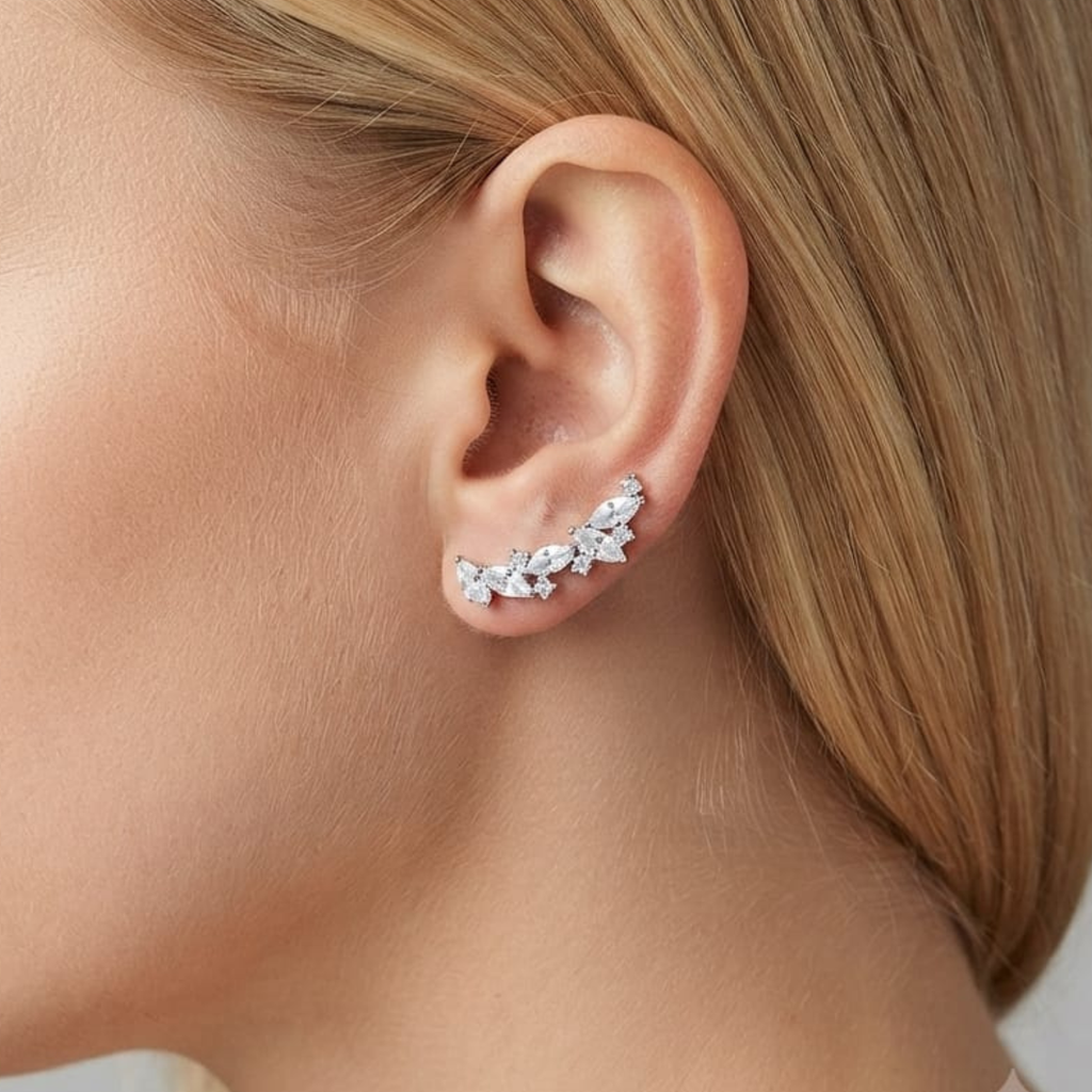92.5 Silver CZ Floral Cluster Ear Climber