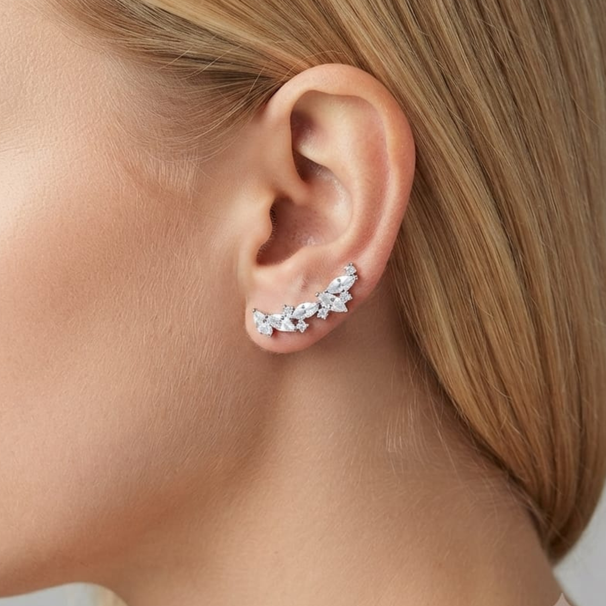 92.5 Silver CZ Floral Cluster Ear Climber