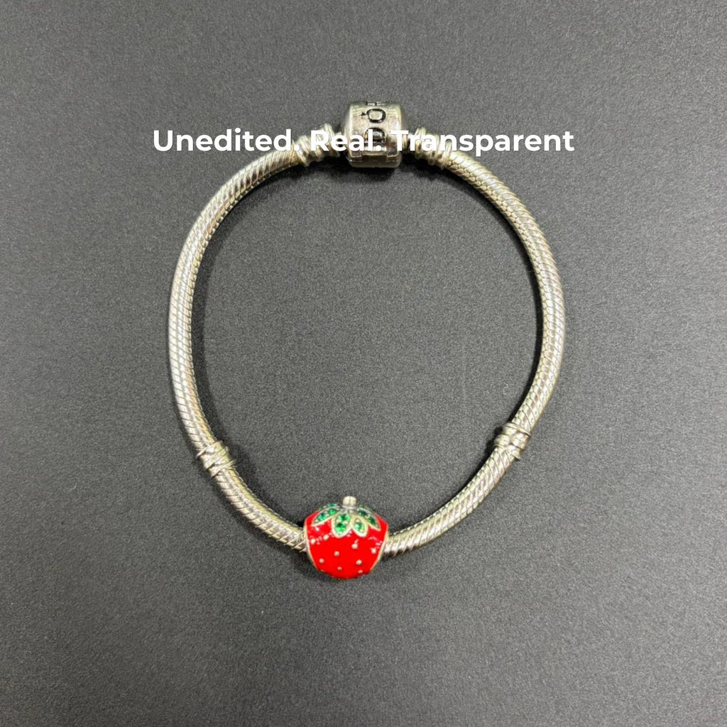 925 Silver Sparkling Leaf Strawberry Charm