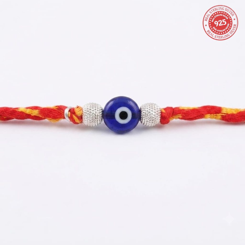 925 Silver Evil Eye Rakhi with Beads
