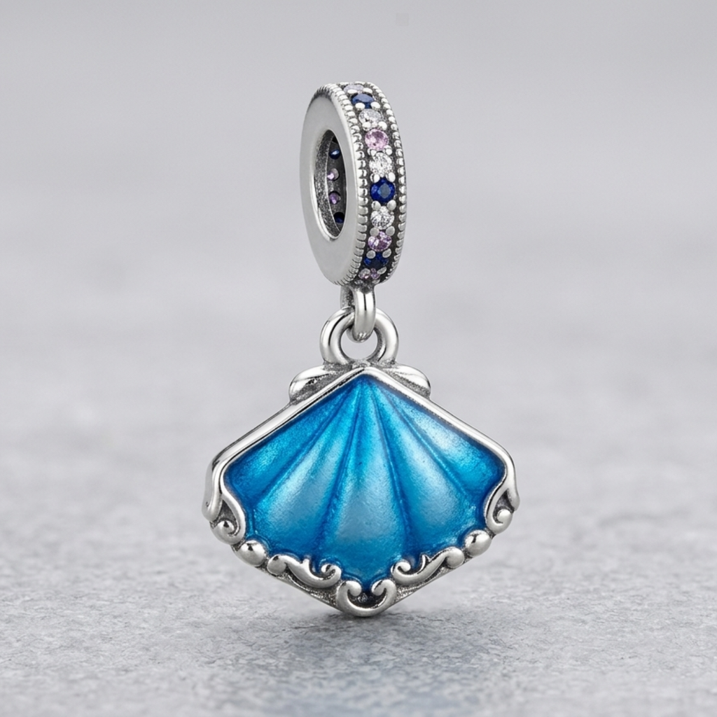 925 Silver Ocean Shell Blue Dangle Charm