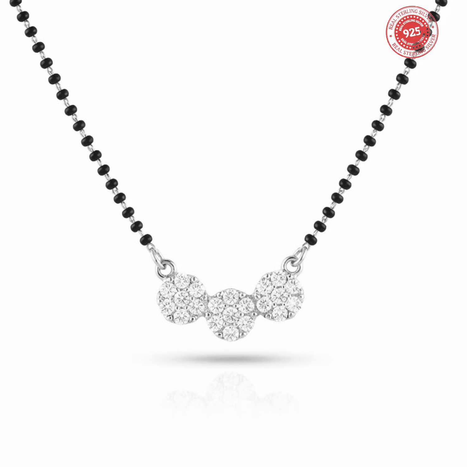 925 Silver CZ Three Kudi Mangalsutra