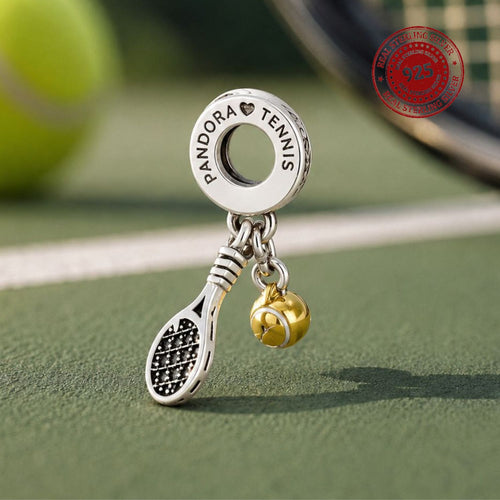 925 Silver Two-Tone Tennis Racket & Ball Dangle Charm