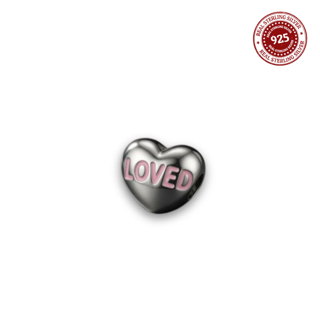 "Loved" Pink Enamel Heart Charm