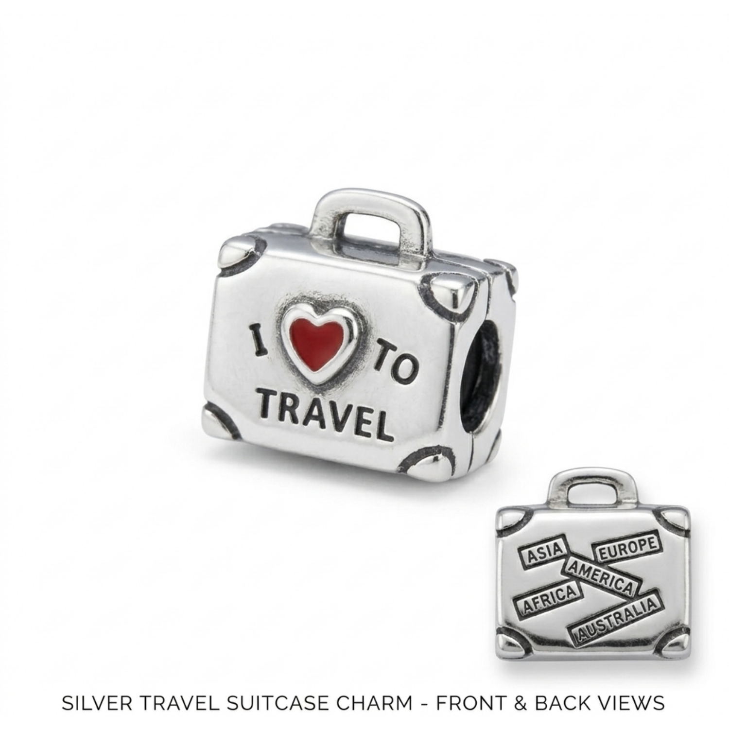 925 Silver Travel Suitcase Charm – “I To Travel”