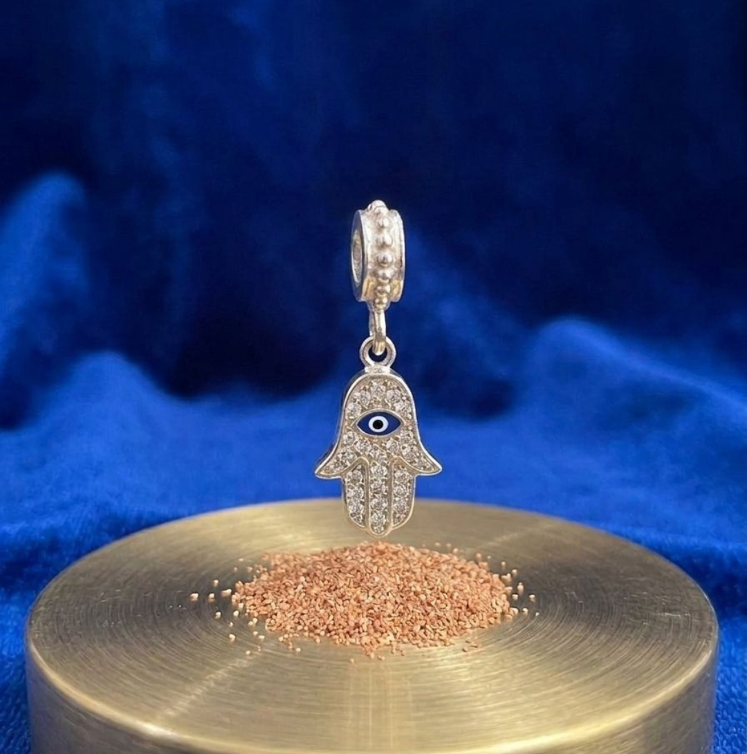 925 Silver CZ Hamsa Evil Eye Protection Dangle Charm