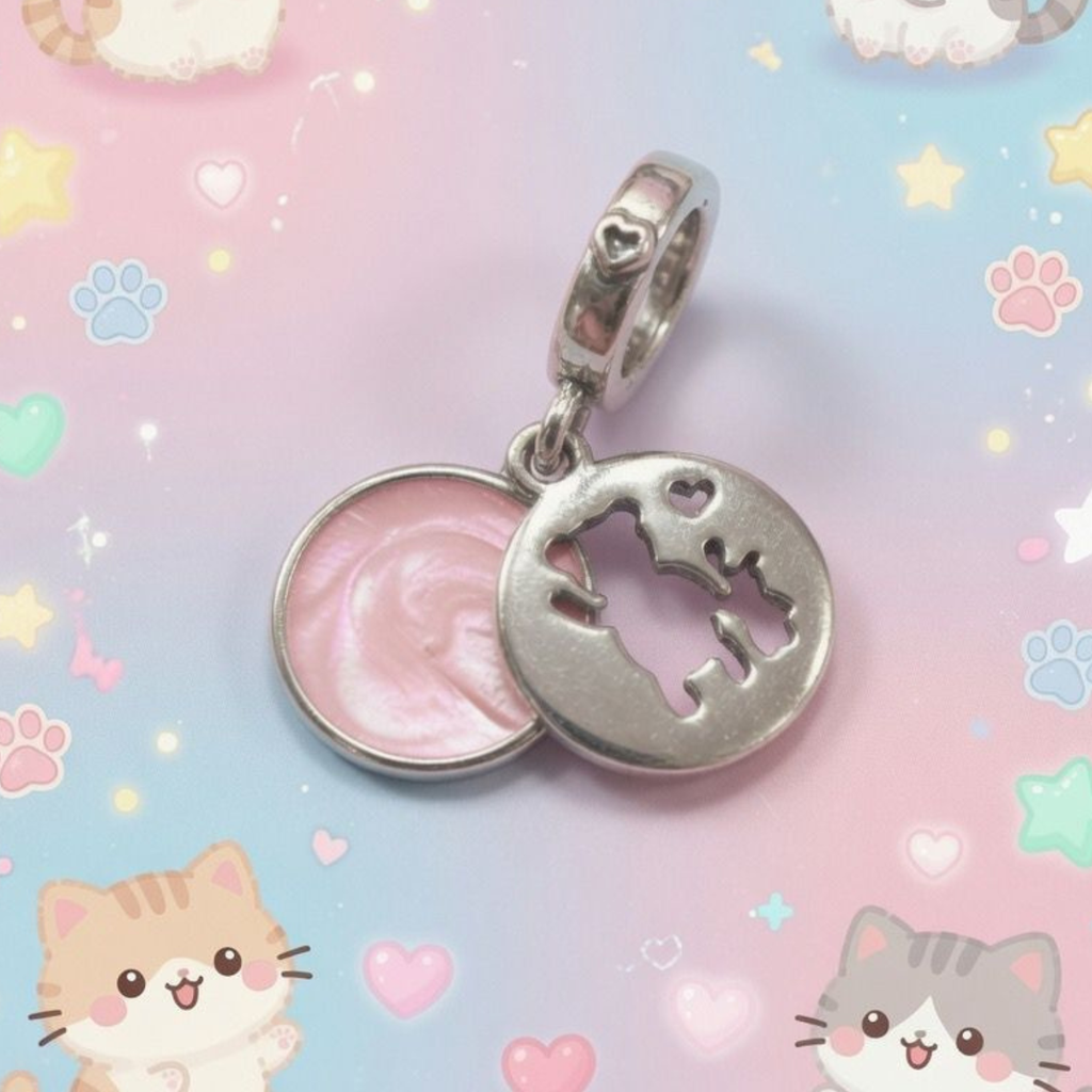 925 Silver Teddy Bear Pink Disc Dangle Charm
