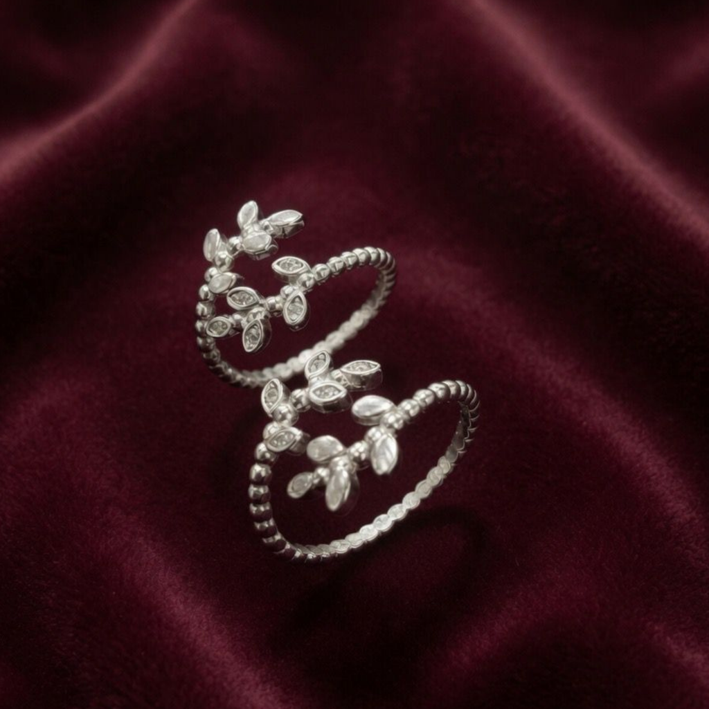 Sparkling Leaf Branch Adjustable 925 Silver Toe Ring