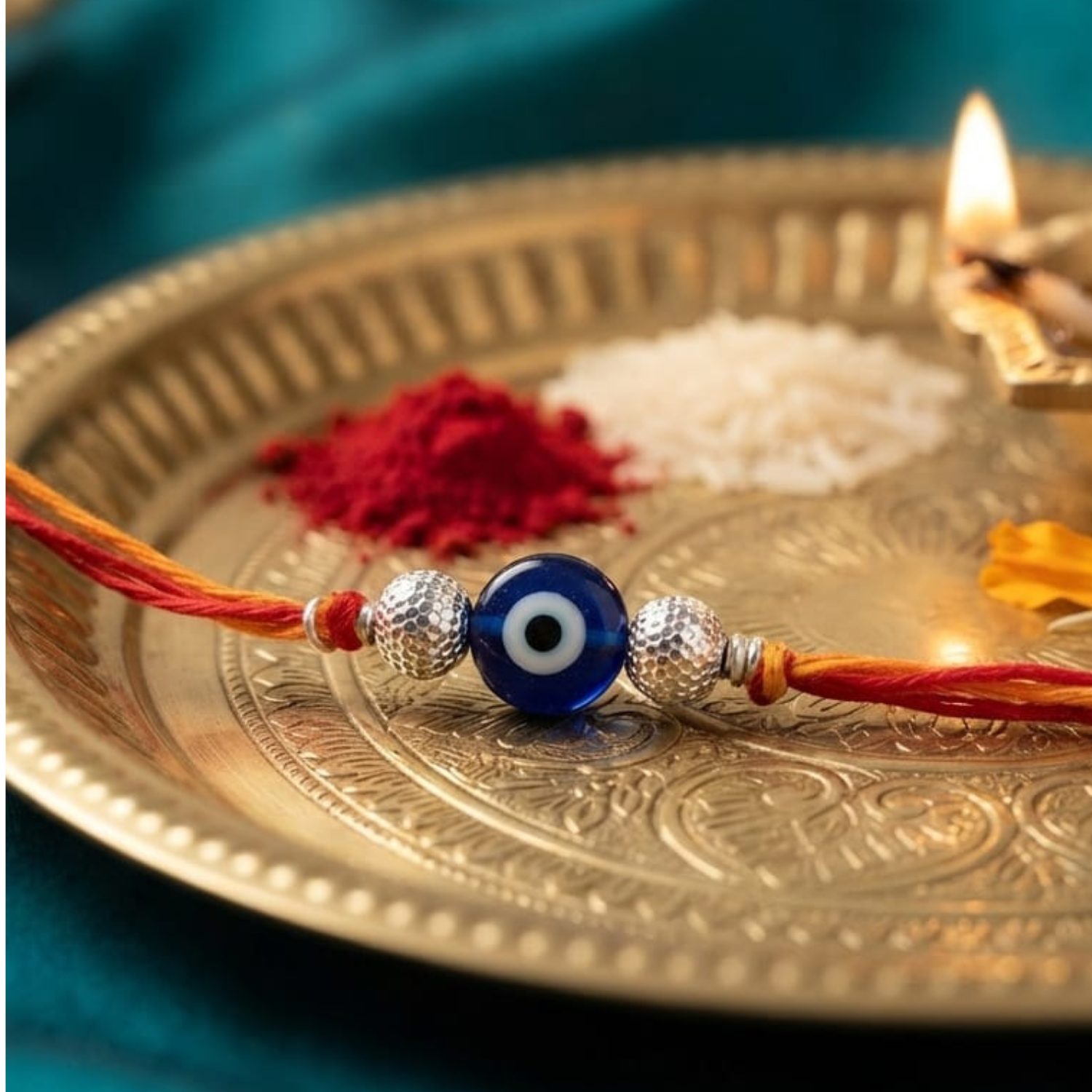 925 Silver Evil Eye Rakhi with Textured Beads