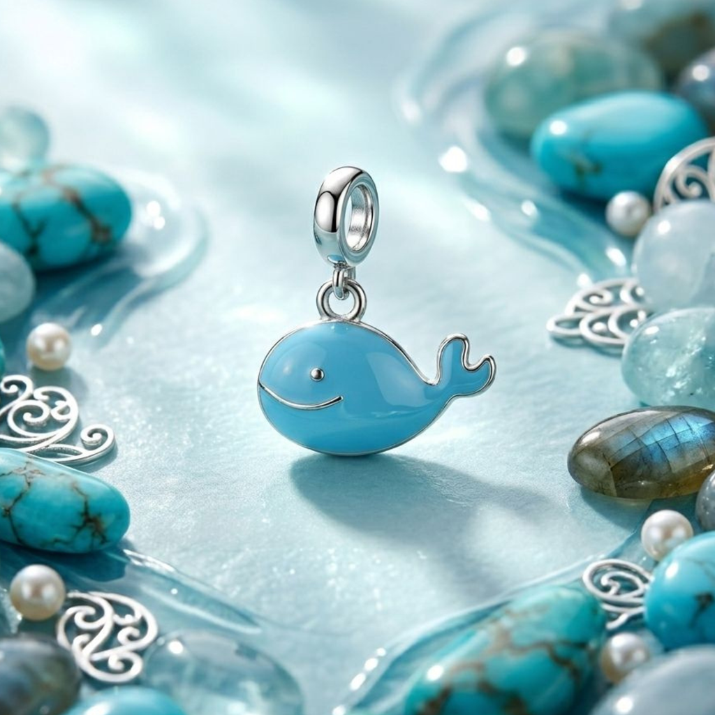 925 Silver Playful Blue Whale Charm