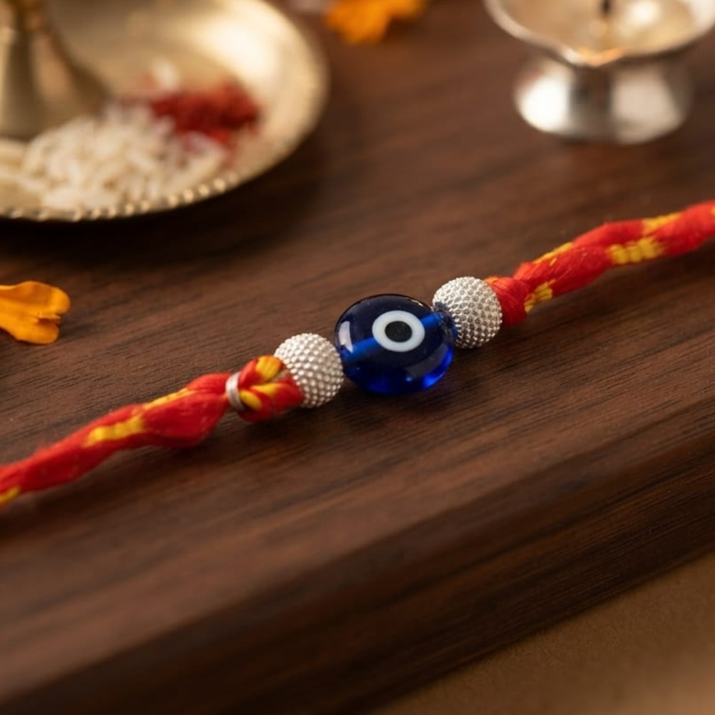 925 Silver Evil Eye Rakhi with Beads