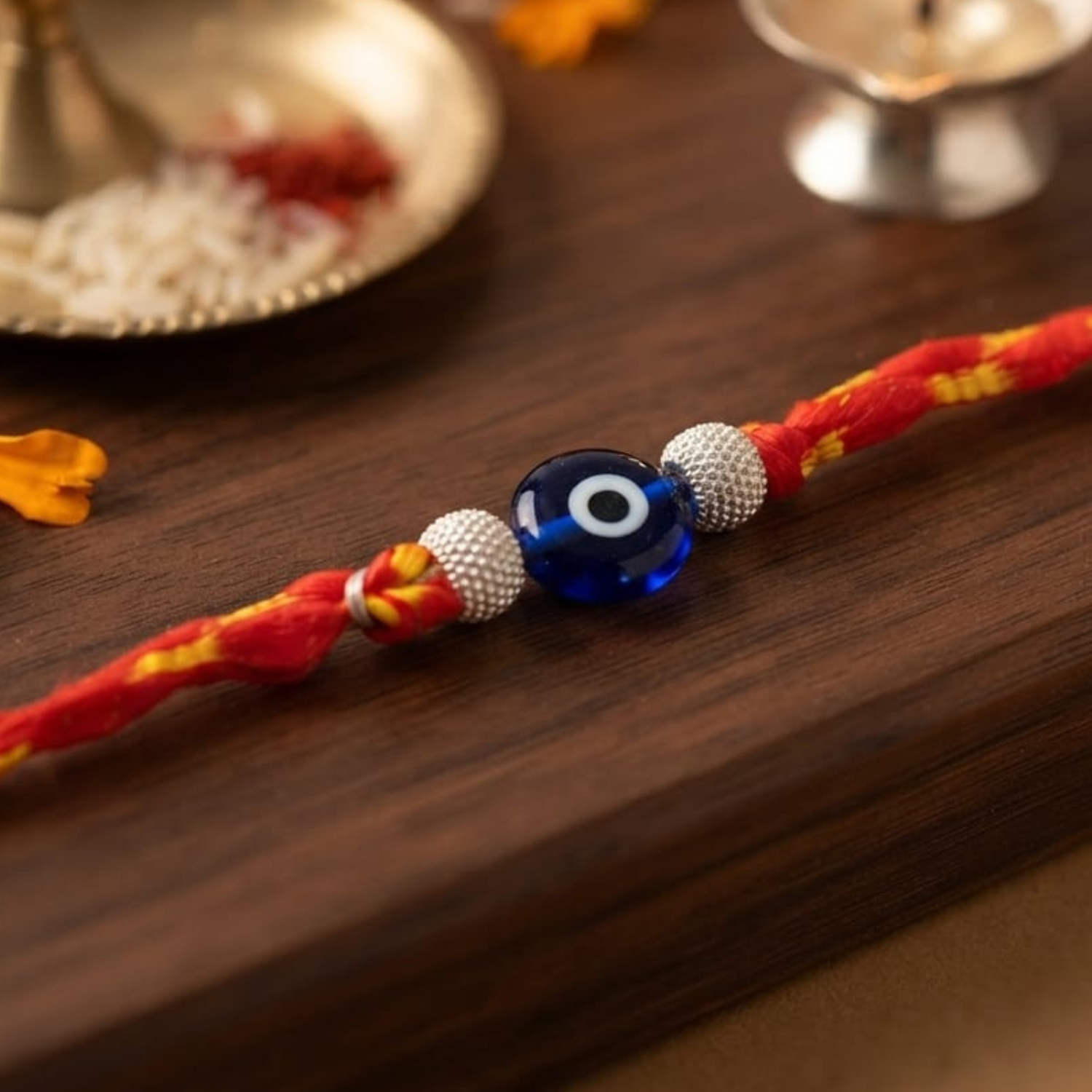 925 Silver Evil Eye Rakhi with Beads