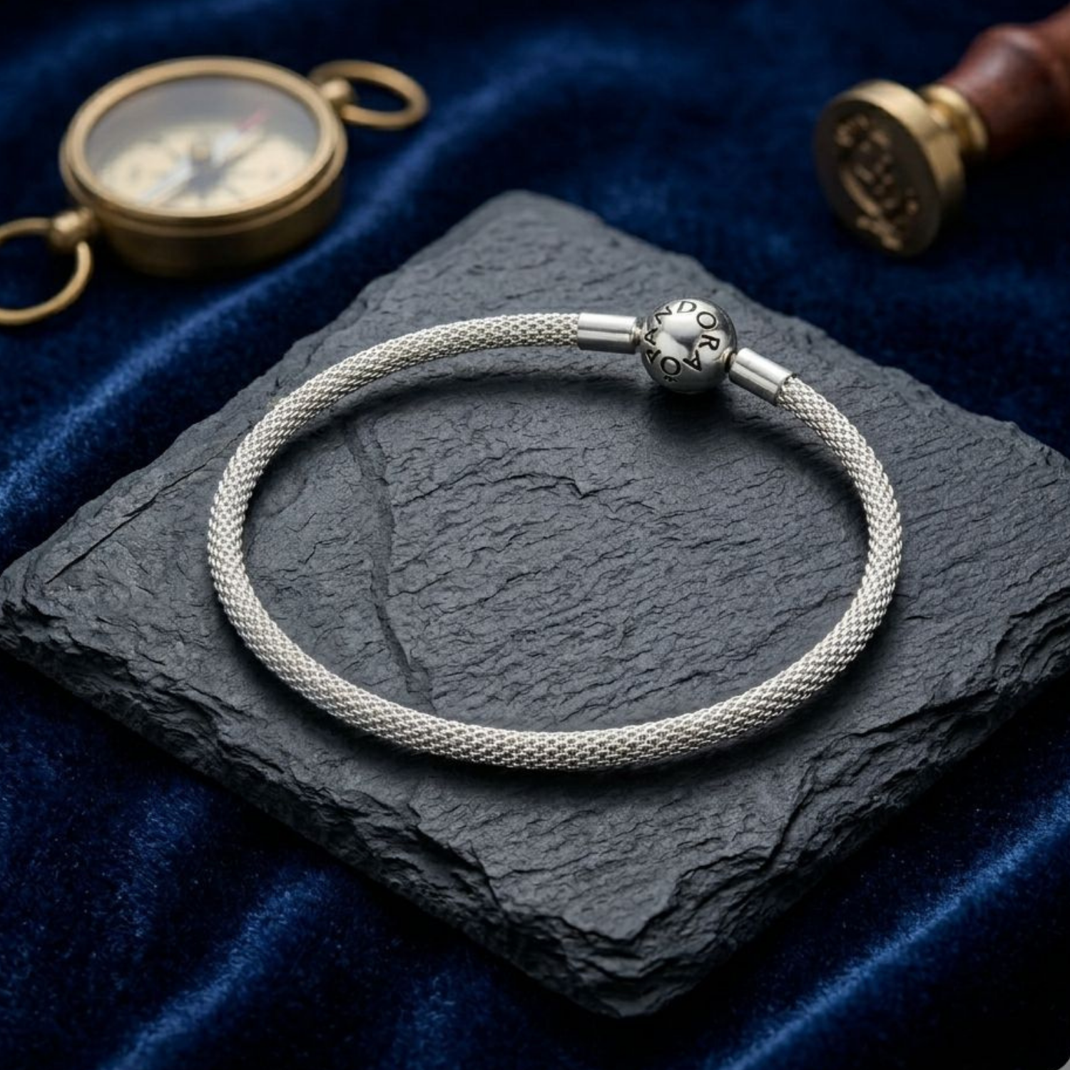 925 Sterling Silver Mesh Charm Bracelet