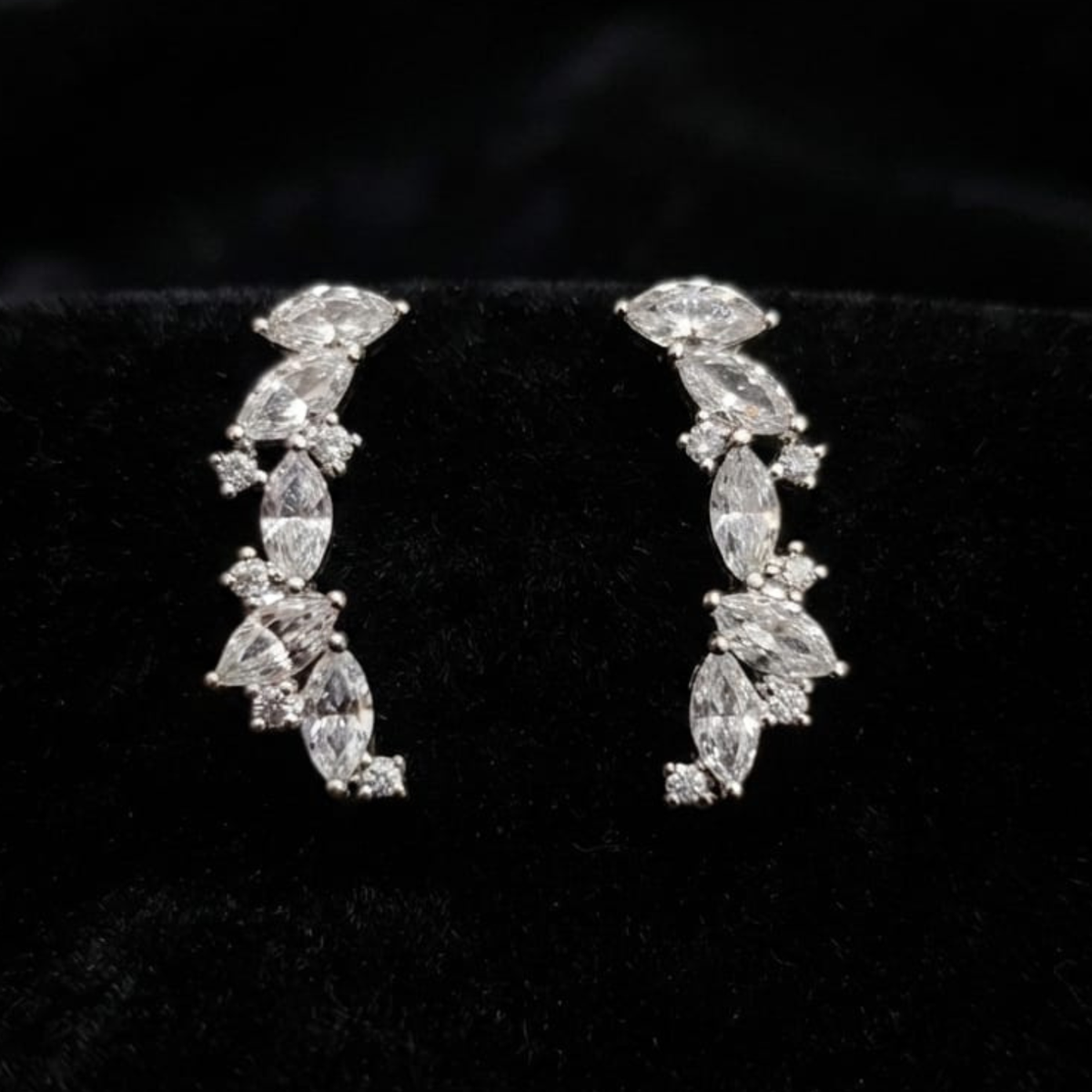 92.5 Silver CZ Floral Cluster Ear Climber