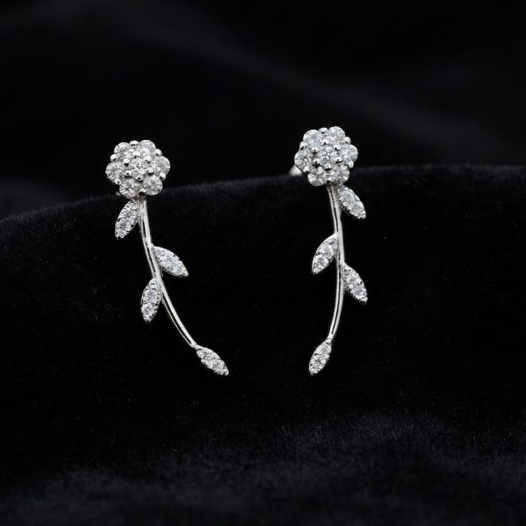 92.5 Silver CZ Rose Vine Ear Climber