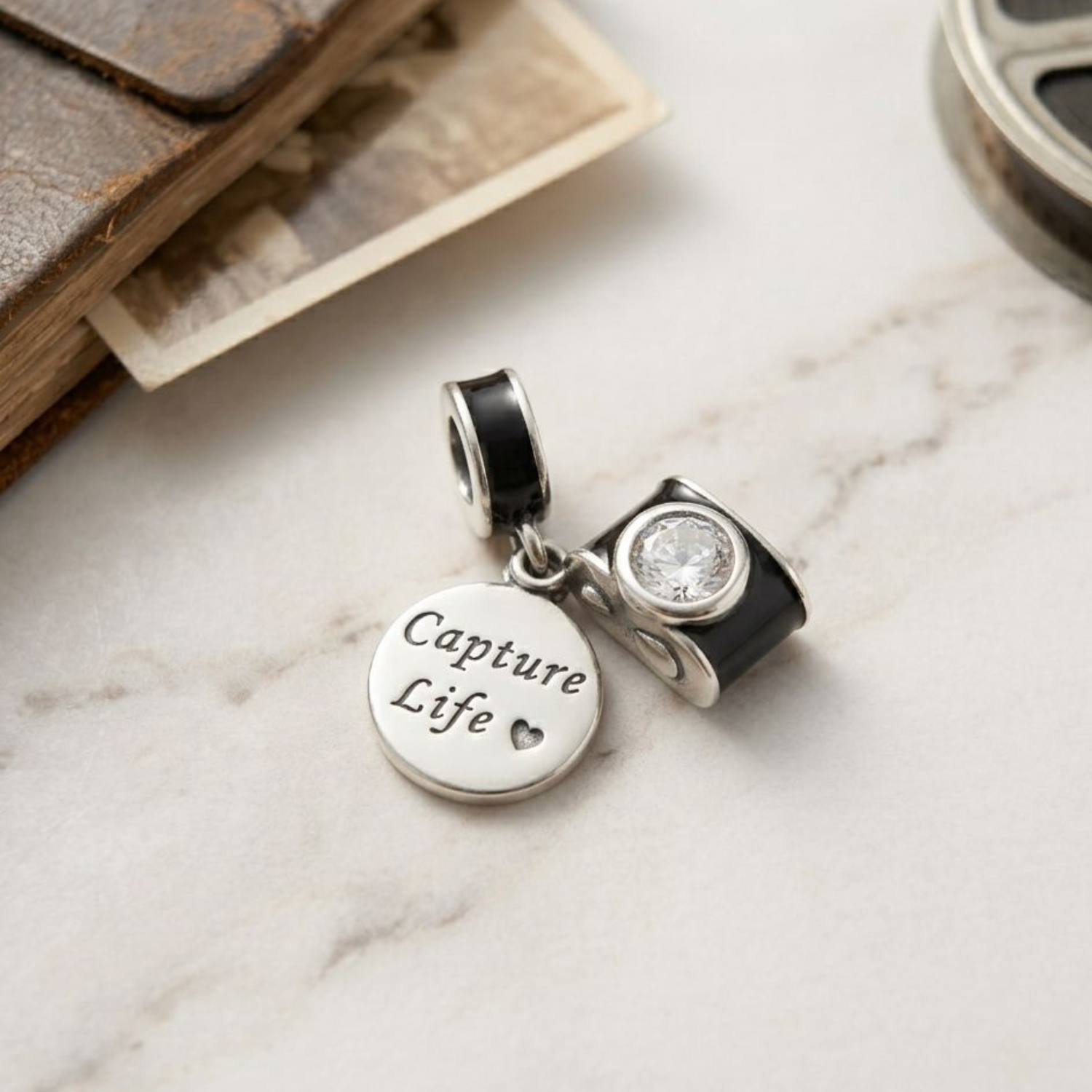 925 Silver "Capture Life" Camera Triple Dangle Charm